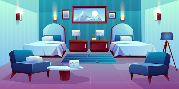 Free vector hotel double room cartoon illustration