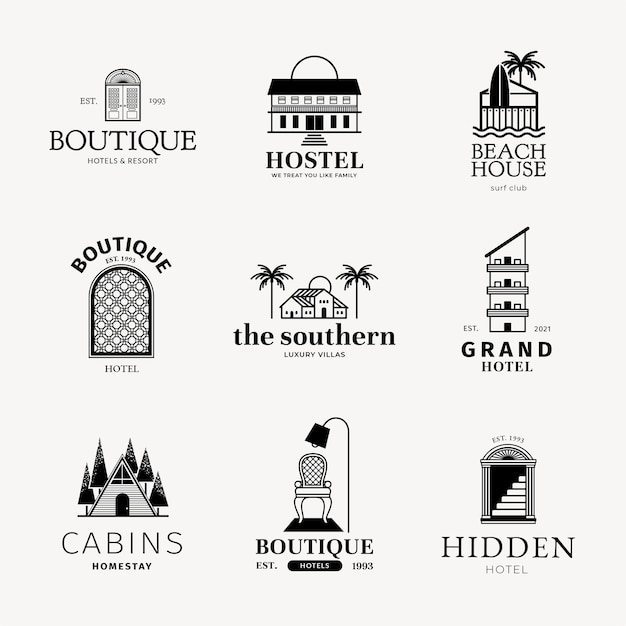 Hotel logo  black business corporate identity set