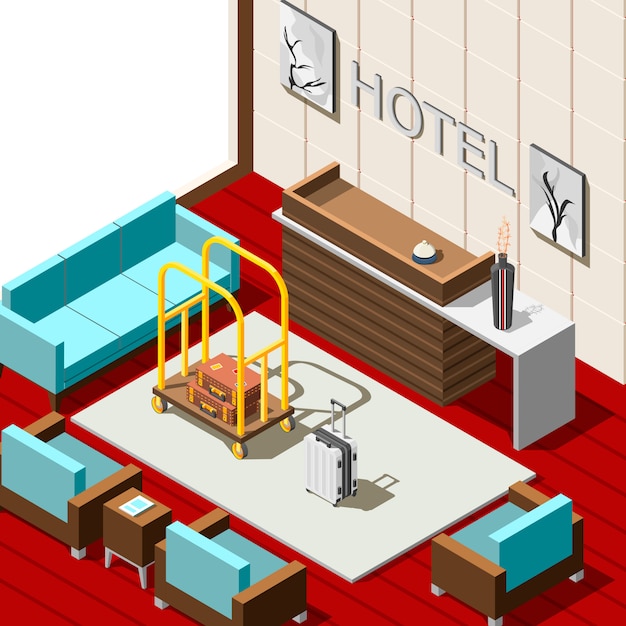 Hotel Reception Isometric Background