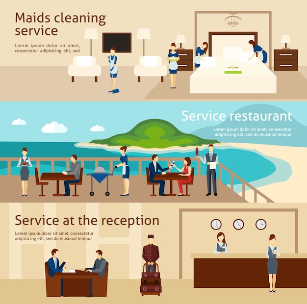 Free Vector hotel staff banner set