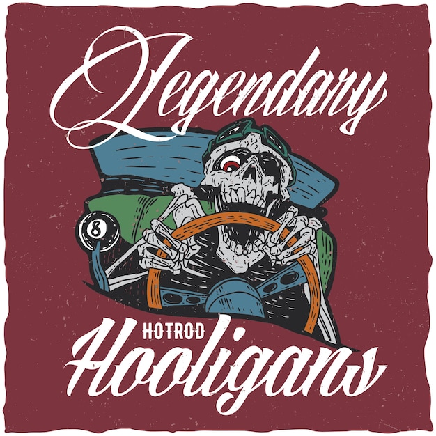 Free Vector hotrod hooligans illustration with angry dead hotrod driver