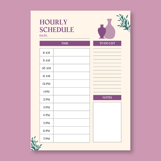 Hourly schedule template design