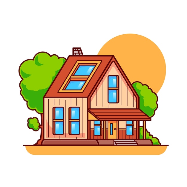 Free Vector house building cartoon vector icon illustration building object icon isolated flat vector