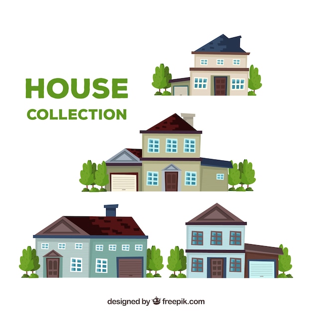 Free Vector house collection with trees