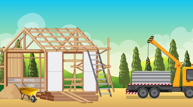 Free vector house construction site scene