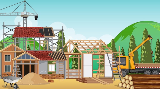 Free vector house construction site scene