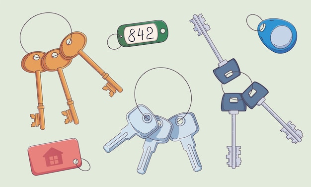 Free Vector house door key ring vector illustration icon set