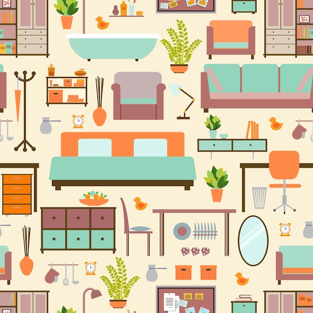 House furniture pattern seamless, background home, object decoration, sofa and indoor.