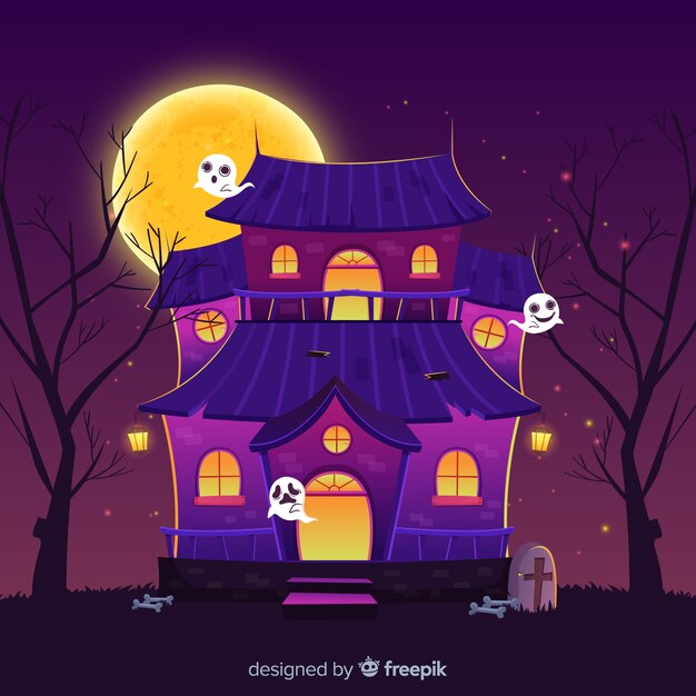 House and ghosts cartoon halloween house