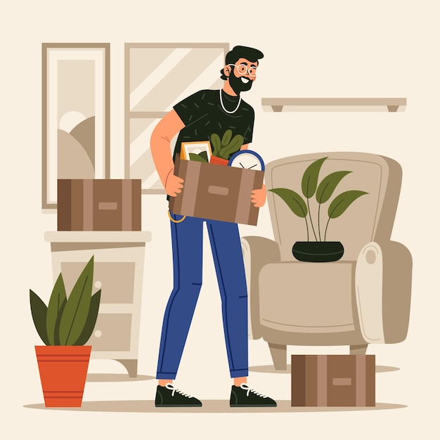 Free Vector house moving concept man carrying box