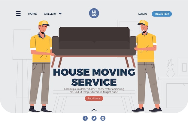 Free Vector house moving services landing page with couch