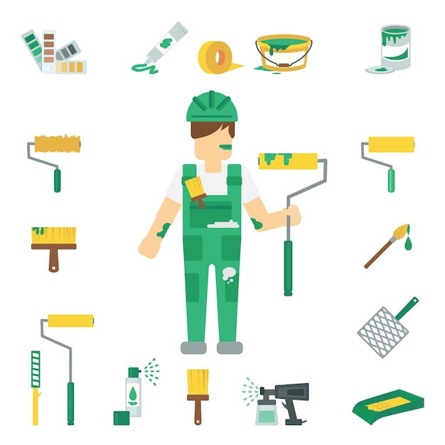 Free Vector house painter flat set