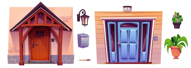 Free Vector house porch with front door set