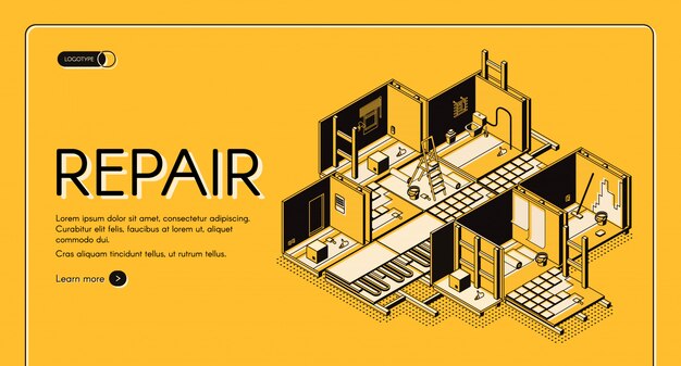 House repair service isometric vector web banner. 