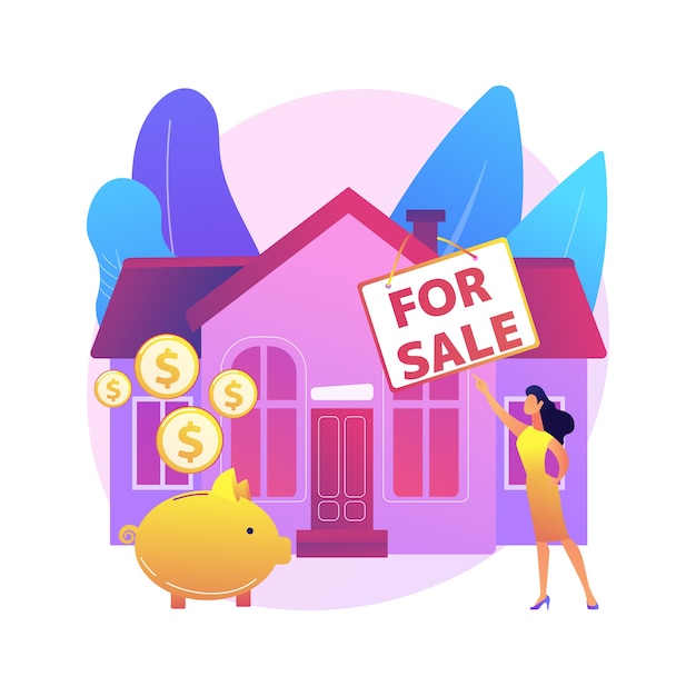 House for sale abstract concept  illustration. Selling house best deal, real estate agent services, residential and commercial property, mortgage broker, auction bid .