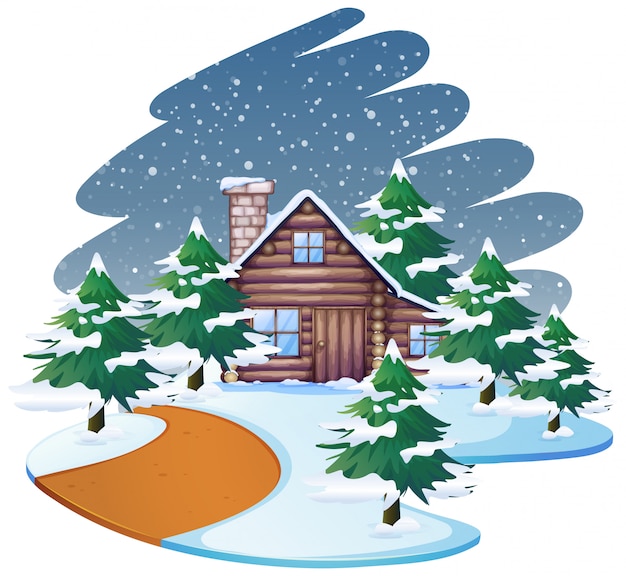 Free Vector house in snow scene or background