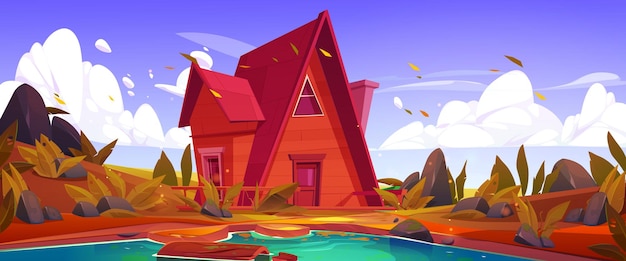 Free Vector house on swamp vector hut near pond landscape