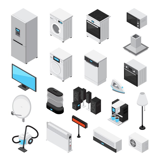 Household appliances isometric set 