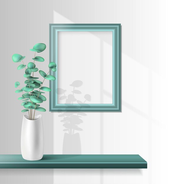 Houseplants background with house green interior realistic  vector illustration