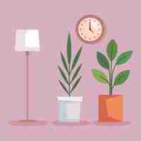 Free vector houseplants and lamp home equipment