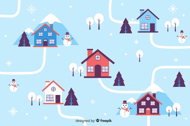 Houses on christmas eve flat design