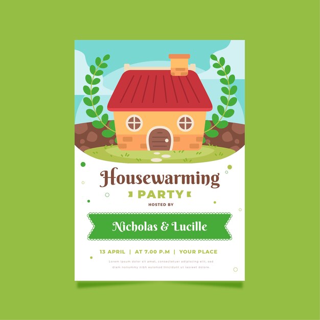 Housewarming party invitation and leaves