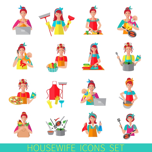 Free Vector housewife icon set 