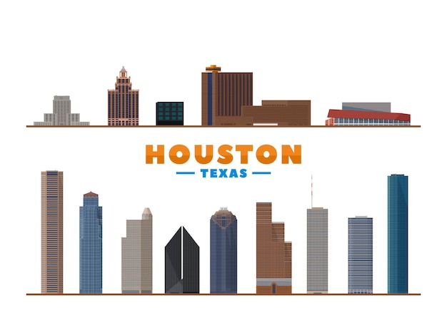 Free Vector houston texas usa city landmark main buildings panorama tourism and business picture with houston city skyline