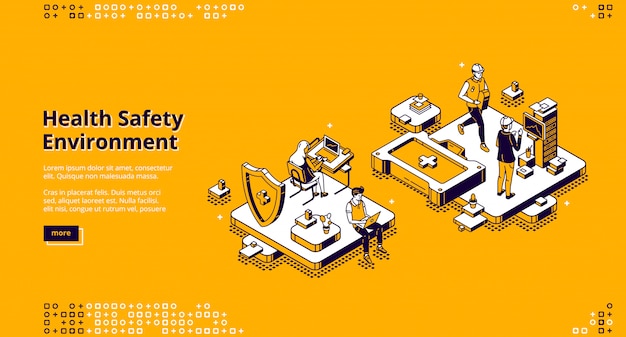 Free Vector hse, health safety environment isometric landing page