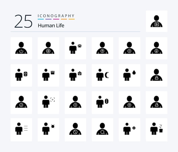 Human 25 Solid Glyph icon pack including user avatar favorite letter envelope