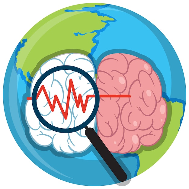 Human brain on earth planet symbol