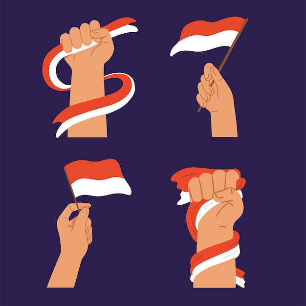 Human Hand Hold Waving Flag of Indonesia IndependentxA