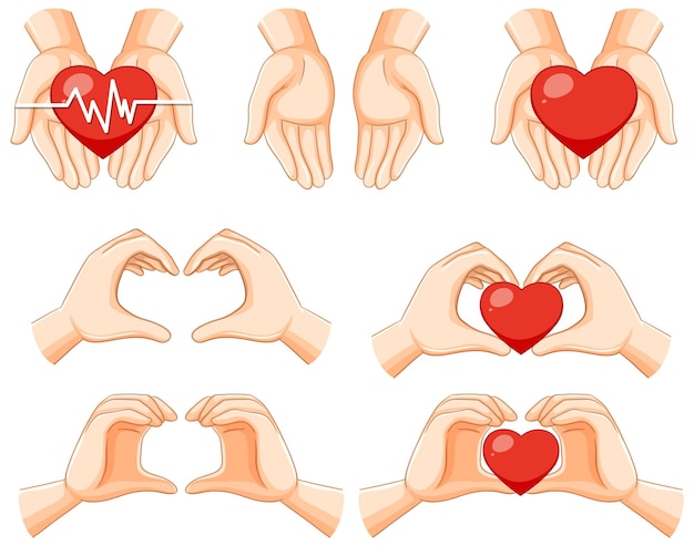 Free Vector human hands with hearts set