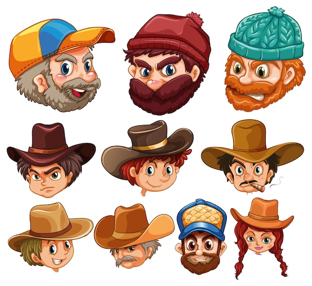 Free Vector human head wearing hats