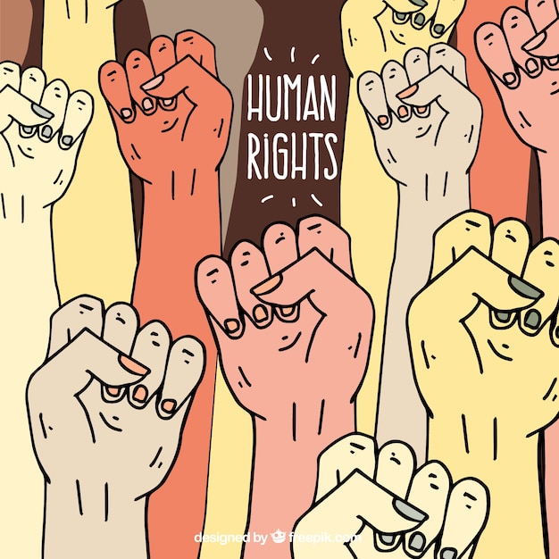 Human rights day, hands raised