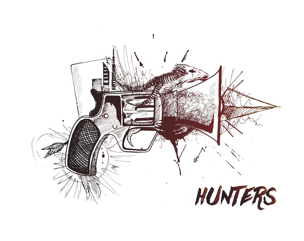 Free Vector hunters conceptual gun pistols hand drawn sketch vector illustration