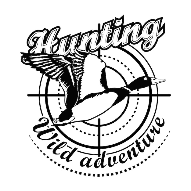 Free Vector hunting adventure vector illustration. aiming at flying duck with text