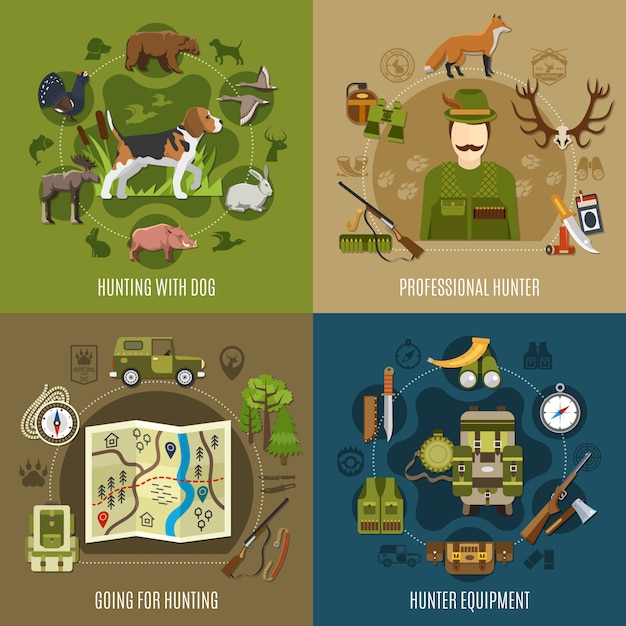 Hunting Concept Icons Set