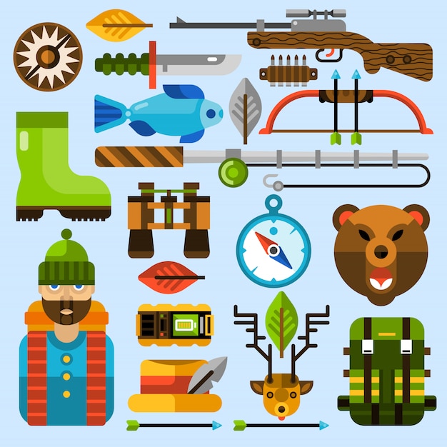 Free Vector hunting and fishing icons set