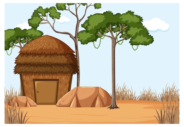 Free Vector hut with tree vector