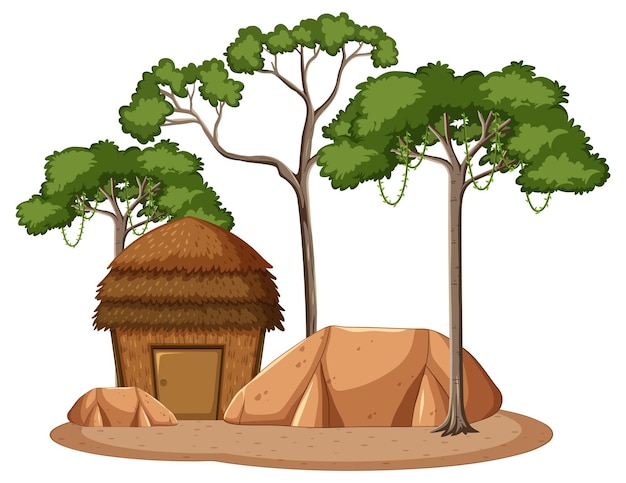 Free Vector hut with tree vector