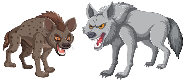 Free Vector hyena and wolf standoff illustration