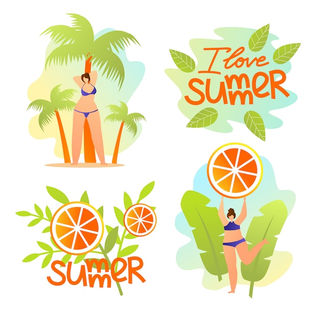 I Love Summer Banners Set. Summertime Mood, Resort