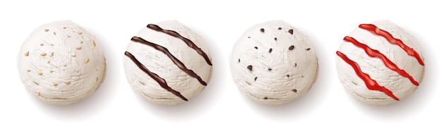 Ice cream ball with sauces or syrup cookie chips