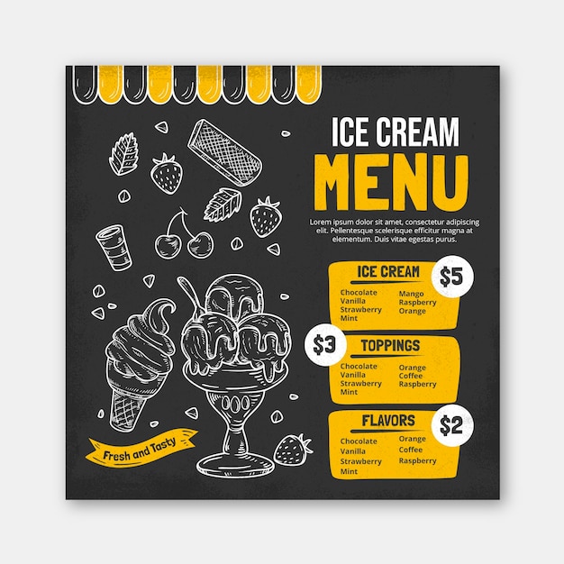 Ice cream blackboard menu hand drawn