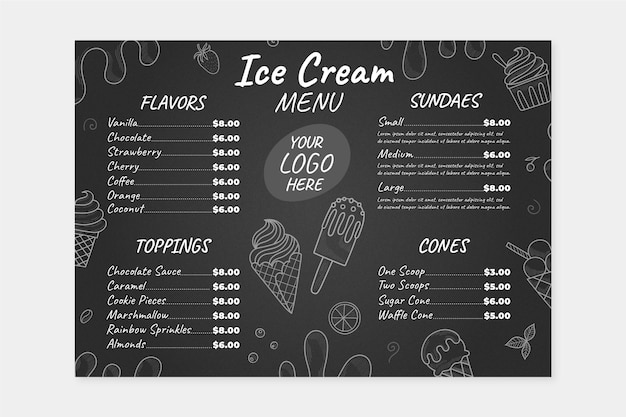 Ice cream blackboard menu template