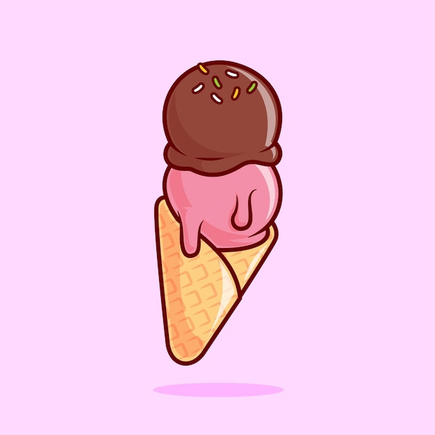 Free vector ice cream cone cartoon vector icon illustration food object icon isolated flat vector