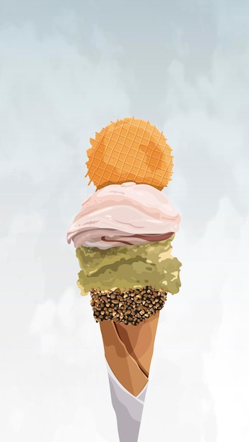 Free Vector ice cream cone in summer mobile phone wallpaper vector