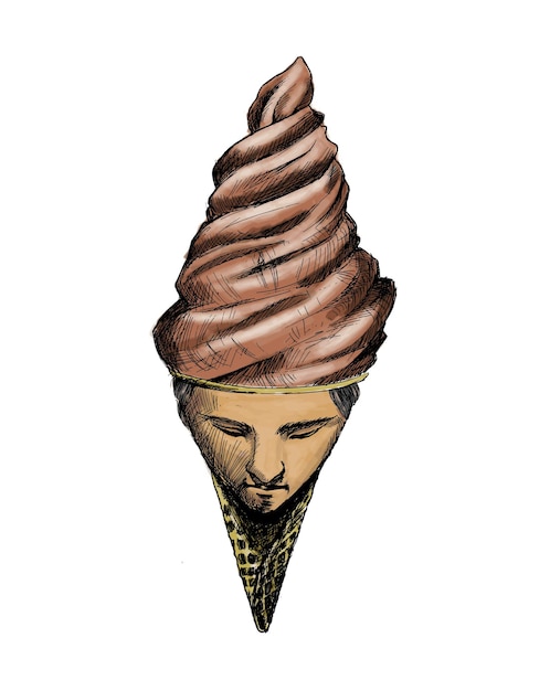 Free Vector ice cream cone with men face hand drawn sketch vector illustration