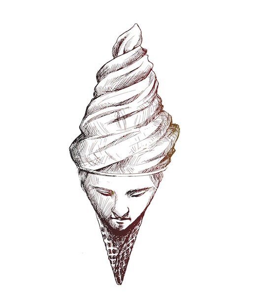 Free Vector ice cream cone with men face hand drawn sketch vector illustration